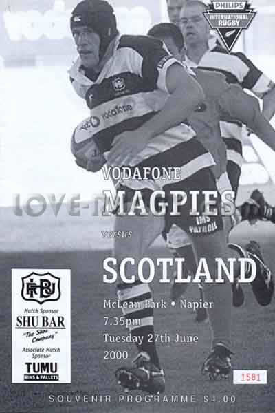 2000 Hawke's Bay v Scotland  Rugby Programme